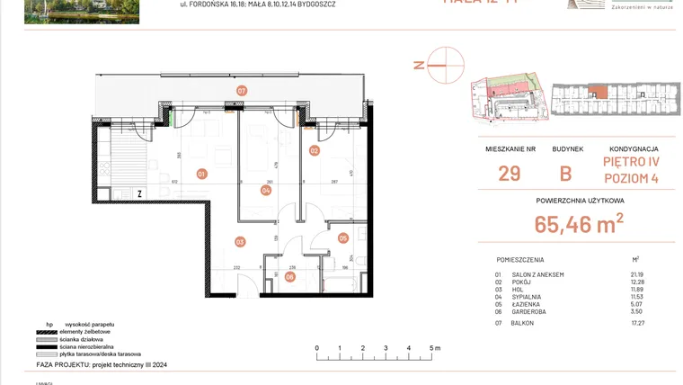 Rzut - Mieszkanie na sprzedaż 3 pokoje o powierzchni 65,46 m² - numer 12.29 w Osiedle Nowe Horyzonty etap III