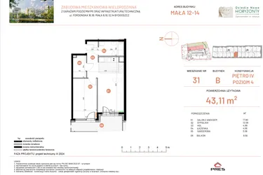 Rzut - Mieszkanie na sprzedaż 2 pokoje o powierzchni 43,11 m² - numer 12.31 w Osiedle Nowe Horyzonty etap III