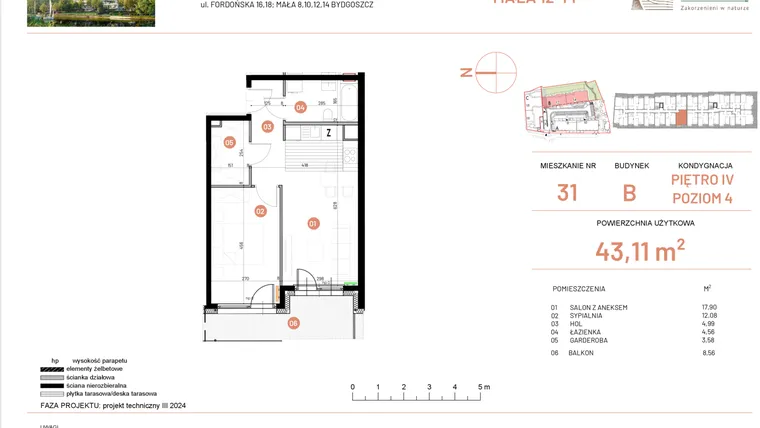 Rzut - Mieszkanie na sprzedaż 2 pokoje o powierzchni 43,11 m² - numer 12.31 w Osiedle Nowe Horyzonty etap III