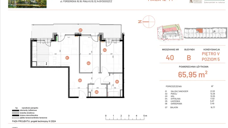 Rzut - Mieszkanie na sprzedaż 3 pokoje o powierzchni 65,95 m² - numer 12.40 w Osiedle Nowe Horyzonty etap III
