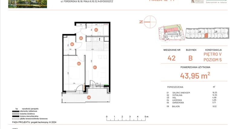 Rzut - Mieszkanie na sprzedaż 2 pokoje o powierzchni 43,95 m² - numer 12.42 w Osiedle Nowe Horyzonty etap III