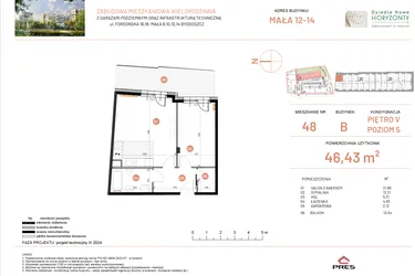 Rzut - Mieszkanie na sprzedaż 2 pokoje o powierzchni 46,43 m² - numer 12.48 w Osiedle Nowe Horyzonty etap III
