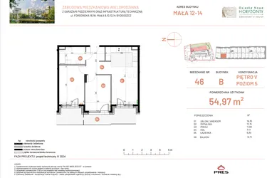 Rzut - Mieszkanie na sprzedaż 3 pokoje o powierzchni 54,97 m² - numer 12.46 w Osiedle Nowe Horyzonty etap III