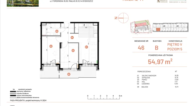 Rzut - Mieszkanie na sprzedaż 3 pokoje o powierzchni 54,97 m² - numer 12.46 w Osiedle Nowe Horyzonty etap III