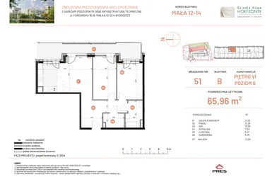 Rzut - Mieszkanie na sprzedaż 3 pokoje o powierzchni 65,96 m² - numer 12.51 w Osiedle Nowe Horyzonty etap III