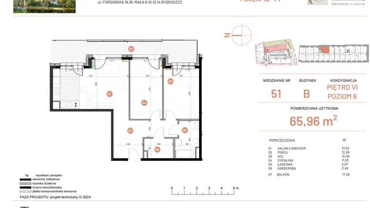Rzut - Mieszkanie na sprzedaż 3 pokoje o powierzchni 65,96 m² - numer 12.51 w Osiedle Nowe Horyzonty etap III
