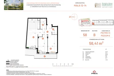 Rzut - Mieszkanie na sprzedaż 3 pokoje o powierzchni 56,41 m² - numer 12.58 w Osiedle Nowe Horyzonty etap III