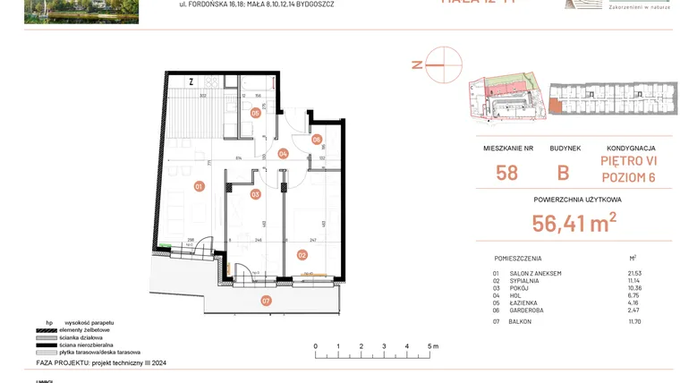 Rzut - Mieszkanie na sprzedaż 3 pokoje o powierzchni 56,41 m² - numer 12.58 w Osiedle Nowe Horyzonty etap III