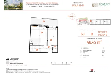 Rzut - Mieszkanie na sprzedaż 2 pokoje o powierzchni 46,42 m² - numer 12.59 w Osiedle Nowe Horyzonty etap III