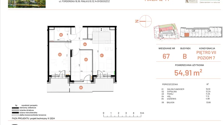 Rzut - Mieszkanie na sprzedaż 3 pokoje o powierzchni 54,91 m² - numer 12.67 w Osiedle Nowe Horyzonty etap III