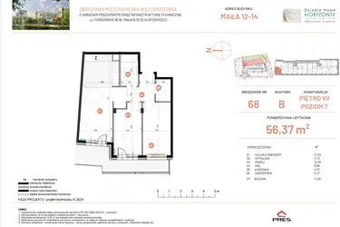 Rzut - Mieszkanie na sprzedaż 3 pokoje o powierzchni 56,37 m² - numer 12.68 w Osiedle Nowe Horyzonty etap III