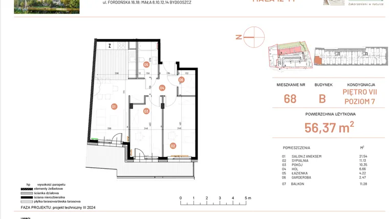 Rzut - Mieszkanie na sprzedaż 3 pokoje o powierzchni 56,37 m² - numer 12.68 w Osiedle Nowe Horyzonty etap III