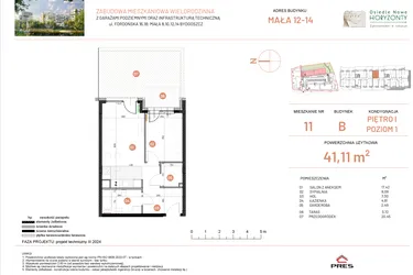 Rzut - Mieszkanie na sprzedaż 2 pokoje o powierzchni 41,11 m² - numer 14.11 w Osiedle Nowe Horyzonty etap III