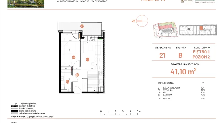 Rzut - Mieszkanie na sprzedaż 2 pokoje o powierzchni 41,1 m² - numer 14.21 w Osiedle Nowe Horyzonty etap III