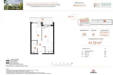 Rzut - Mieszkanie na sprzedaż 2 pokoje o powierzchni 41,1 m² - numer 14.30 w Osiedle Nowe Horyzonty etap III