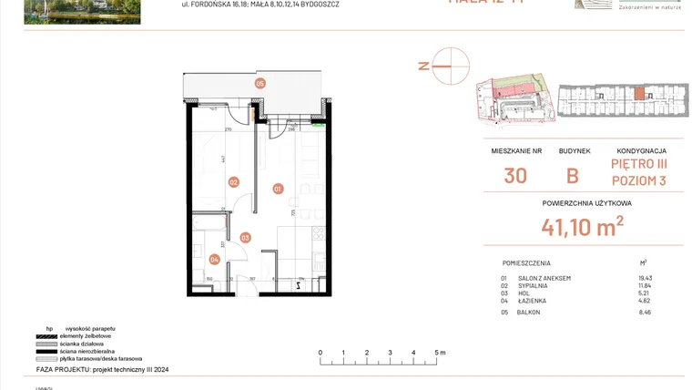 Rzut - Mieszkanie na sprzedaż 2 pokoje o powierzchni 41,1 m² - numer 14.30 w Osiedle Nowe Horyzonty etap III
