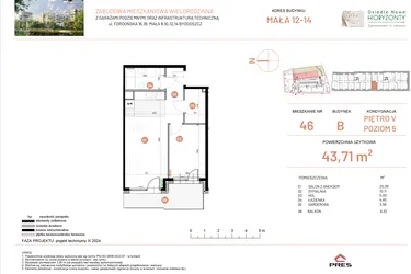 Rzut - Mieszkanie na sprzedaż 2 pokoje o powierzchni 43,71 m² - numer 14.46 w Osiedle Nowe Horyzonty etap III