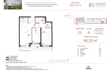 Rzut - Mieszkanie na sprzedaż 3 pokoje o powierzchni 60,2 m² - numer 14.52 w Osiedle Nowe Horyzonty etap III