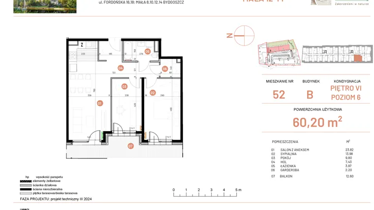 Rzut - Mieszkanie na sprzedaż 3 pokoje o powierzchni 60,2 m² - numer 14.52 w Osiedle Nowe Horyzonty etap III
