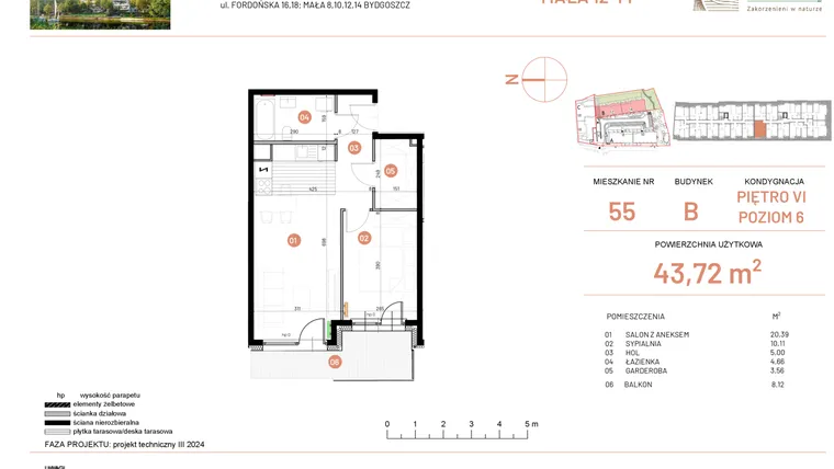 Rzut - Mieszkanie na sprzedaż 2 pokoje o powierzchni 43,72 m² - numer 14.55 w Osiedle Nowe Horyzonty etap III