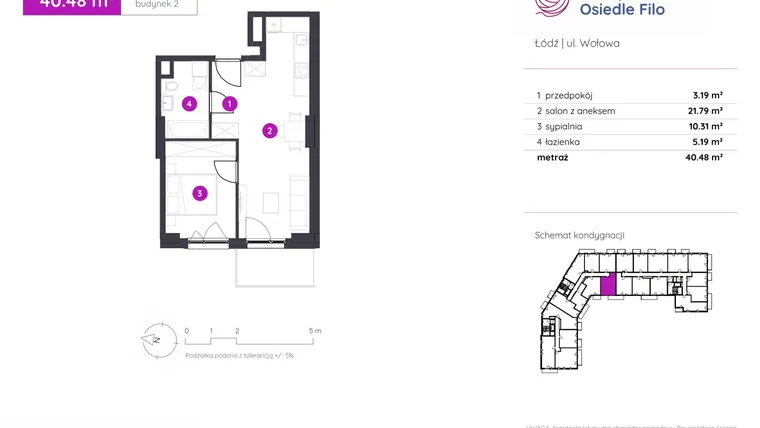 Rzut - Mieszkanie na sprzedaż 2 pokoje o powierzchni 40,48 m² - numer 2.B.6.04 w Murapol Osiedle Filo etap II