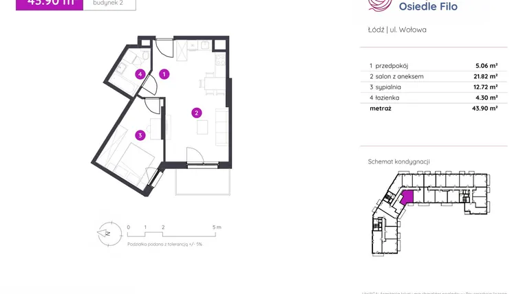 Rzut - Mieszkanie na sprzedaż 2 pokoje o powierzchni 43,9 m² - numer 2.B.6.05 w Murapol Osiedle Filo etap II