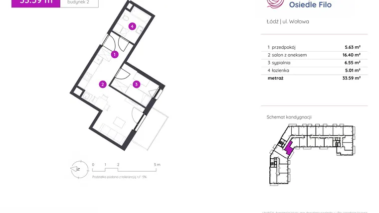 Rzut - Mieszkanie na sprzedaż 2 pokoje o powierzchni 33,59 m² - numer 2.B.6.06 w Murapol Osiedle Filo etap II
