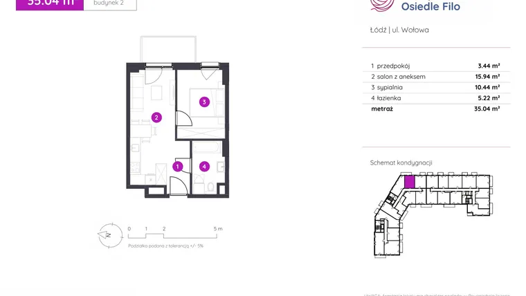 Rzut - Mieszkanie na sprzedaż 2 pokoje o powierzchni 35,04 m² - numer 2.B.7.02 w Murapol Osiedle Filo etap II