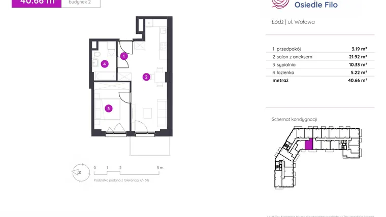 Rzut - Mieszkanie na sprzedaż 2 pokoje o powierzchni 40,66 m² - numer 2.B.7.04 w Murapol Osiedle Filo etap II