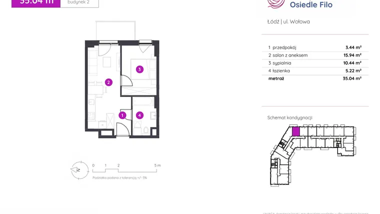 Rzut - Mieszkanie na sprzedaż 2 pokoje o powierzchni 35,04 m² - numer 2.B.8.02 w Murapol Osiedle Filo etap II