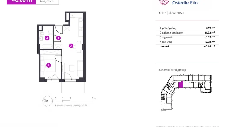 Rzut - Mieszkanie na sprzedaż 2 pokoje o powierzchni 40,66 m² - numer 2.B.8.04 w Murapol Osiedle Filo etap II