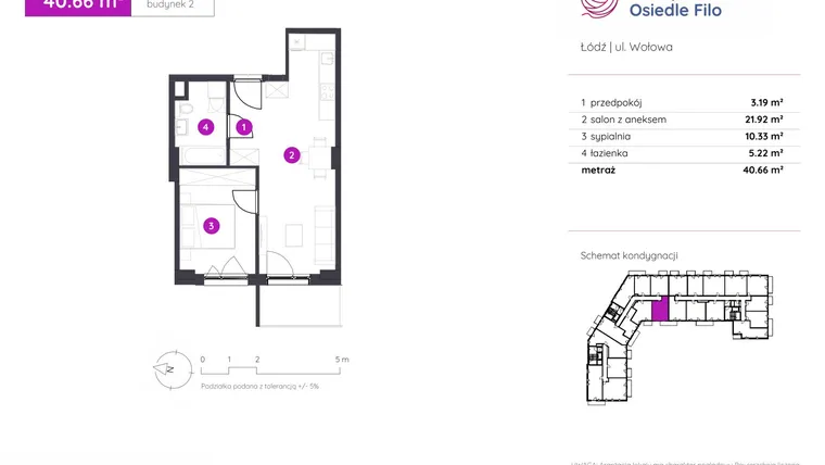Rzut - Mieszkanie na sprzedaż 2 pokoje o powierzchni 40,66 m² - numer 2.B.9.04 w Murapol Osiedle Filo etap II