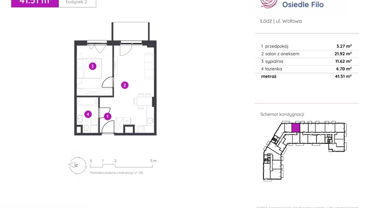 Rzut - Mieszkanie na sprzedaż 2 pokoje o powierzchni 41,51 m² - numer 2.B.9.03 w Murapol Osiedle Filo etap II