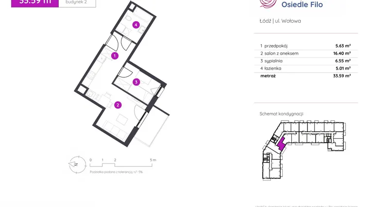 Rzut - Mieszkanie na sprzedaż 2 pokoje o powierzchni 33,59 m² - numer 2.B.9.06 w Murapol Osiedle Filo etap II