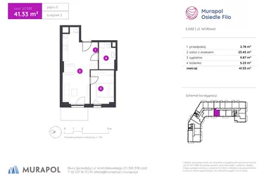 Rzut - Mieszkanie na sprzedaż 2 pokoje o powierzchni 41,33 m² - numer 2.C.5.03 w Murapol Osiedle Filo etap II