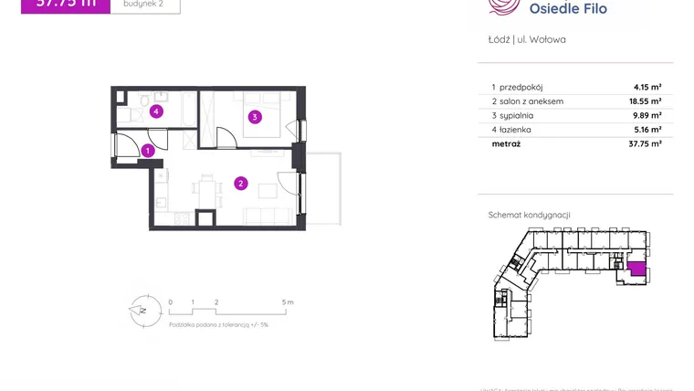 Rzut - Mieszkanie na sprzedaż 2 pokoje o powierzchni 37,75 m² - numer 2.C.5.10 w Murapol Osiedle Filo etap II