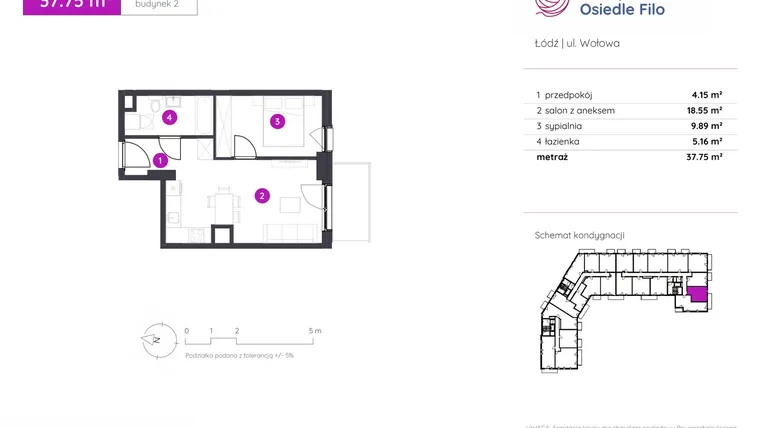 Rzut - Mieszkanie na sprzedaż 2 pokoje o powierzchni 37,75 m² - numer 2.C.6.10 w Murapol Osiedle Filo etap II