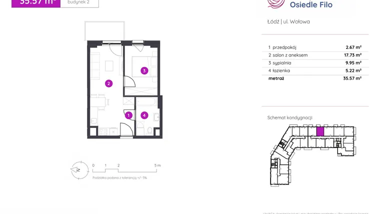 Rzut - Mieszkanie na sprzedaż 2 pokoje o powierzchni 35,57 m² - numer 2.C.7.05 w Murapol Osiedle Filo etap II