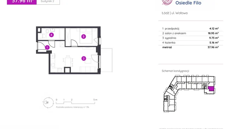 Rzut - Mieszkanie na sprzedaż 2 pokoje o powierzchni 37,96 m² - numer 2.C.8.10 w Murapol Osiedle Filo etap II