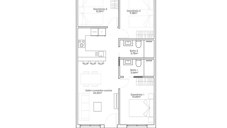 Rzut - Dom na sprzedaż 3 pokoje o powierzchni 67,5 m² - numer 0-7 w Domy w Pilar de la Horadada - 28050948
