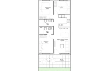 Rzut - Dom na sprzedaż 3 pokoje o powierzchni 67,5 m² - numer 0-2 w Domy w Pilar de la Horadada - 28050948