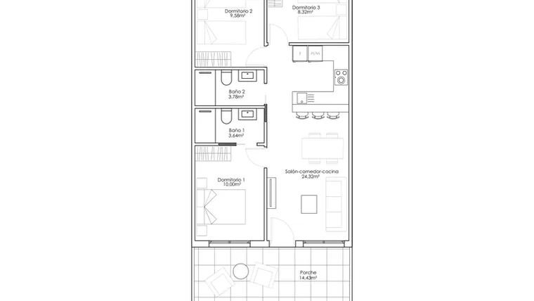Rzut - Dom na sprzedaż 3 pokoje o powierzchni 67,5 m² - numer 0-2 w Domy w Pilar de la Horadada - 28050948