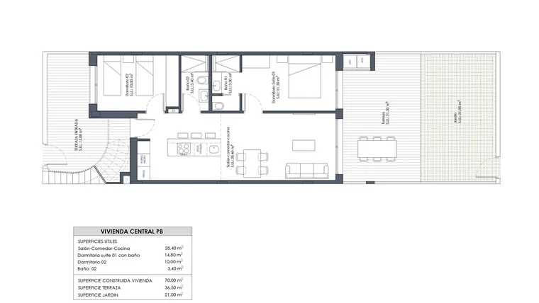 Rzut - Dom na sprzedaż 3 pokoje o powierzchni 70 m² - numer 7 w Domy w San Miguel de Salinas - 10851943