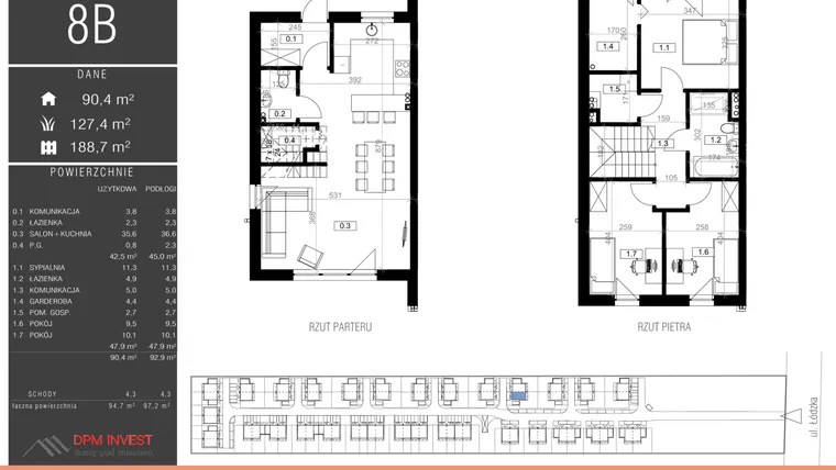 Rzut - Dom na sprzedaż 4 pokoje o powierzchni 94,7 m² - numer 8B w Family Park Ksawerów IV