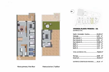 Rzut - Dom na sprzedaż 3 pokoje o powierzchni 93,3 m² - numer 1-B w Domy w Pilar de la Horadada - 16331918