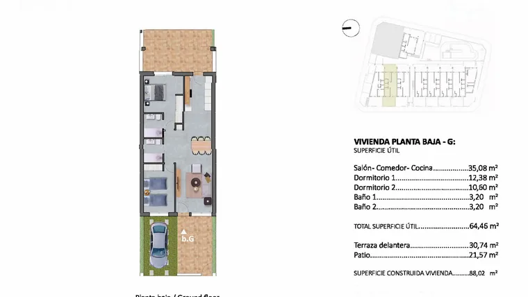 Rzut - Dom na sprzedaż 2 pokoje o powierzchni 88,02 m² - numer 66 w Domy w Pilar de la Horadada - 16331918