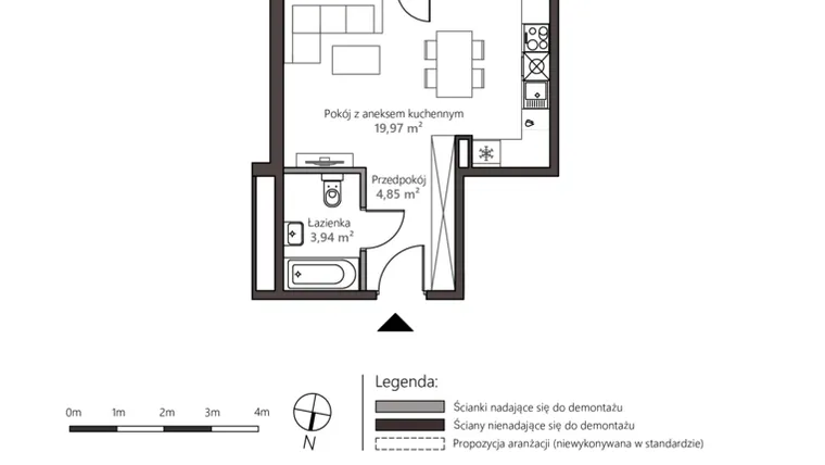 Rzut - Mieszkanie na sprzedaż 1 pokój o powierzchni 28,76 m² - numer 5D/3 w Nowy Goszyn