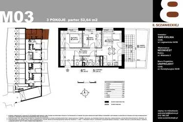 Rzut - Mieszkanie na sprzedaż 3 pokoje o powierzchni 52,64 m² - numer M03 w Sczanieckiej 8