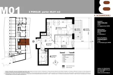 Rzut - Mieszkanie na sprzedaż 2 pokoje o powierzchni 40,91 m² - numer M01 w Sczanieckiej 8