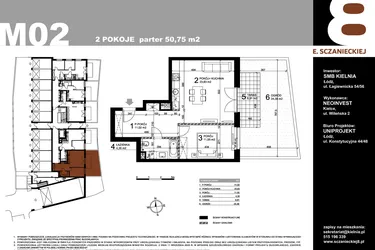 Rzut - Mieszkanie na sprzedaż 2 pokoje o powierzchni 50,75 m² - numer M02 w Sczanieckiej 8